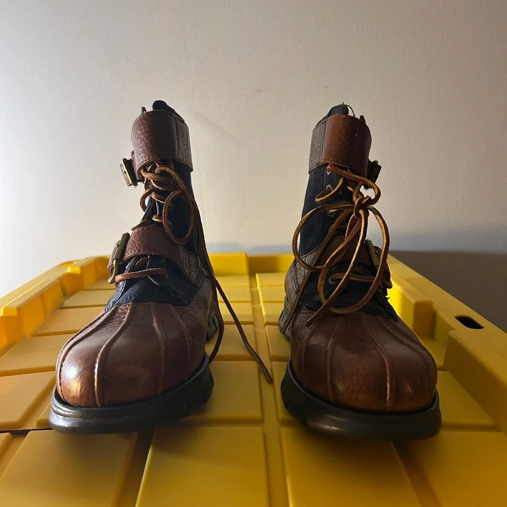 Polo Ralph Lauren Drax Duck Boots Men 8D Brown Leather Buckle Strap Outdoor Hike